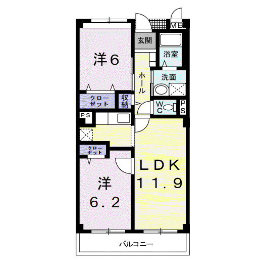 フォンテーヌ・パレスB(2LDK/2階)の間取り写真