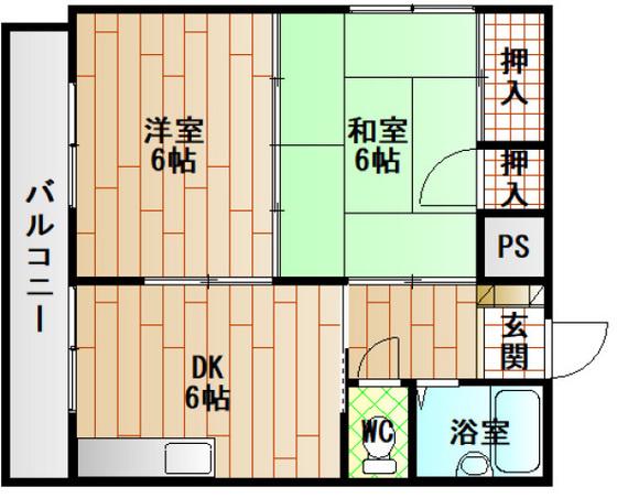 第6タナカビル(2DK/2階)の間取り写真