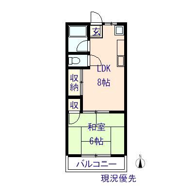 上野ハイツ(1LDK/1階)の間取り写真