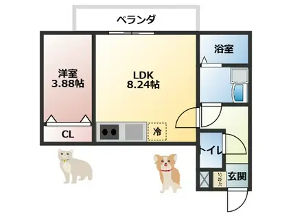子犬と春風のダイアリー(1LDK/3階)の間取り写真