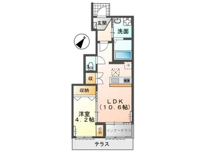 APGヴィラ徳倉B(1LDK/1階)の間取り写真