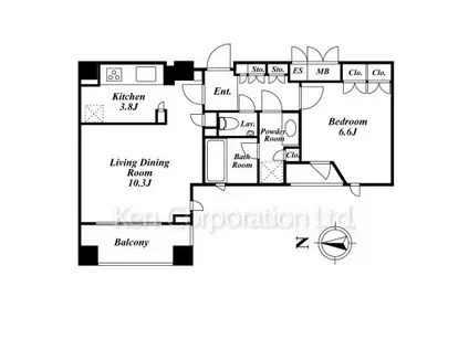 リテラス白金台(1LDK/2階)の間取り写真