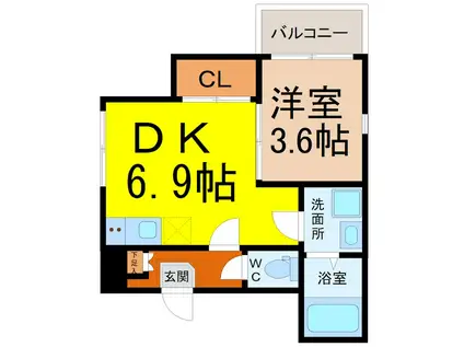 ハーモニーテラス長栄III(1DK/3階)の間取り写真