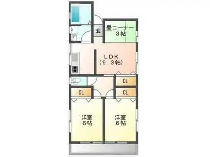 パークハイム南本庄(2LDK/2階)の間取り写真