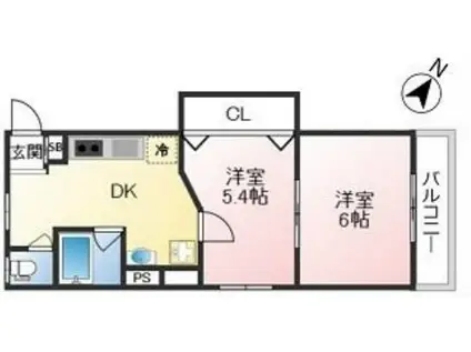 ラムール鈴蘭台南(2DK/2階)の間取り写真