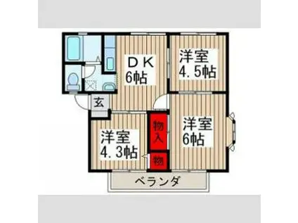 メルベ-ユB棟(3DK/1階)の間取り写真