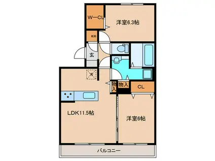 メゾンブランシュ(2LDK/2階)の間取り写真