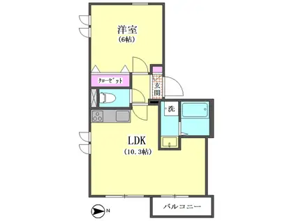 ノイエル大森町(1LDK/4階)の間取り写真