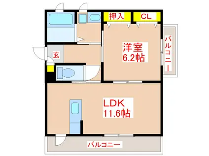 WINDY 紫原(1LDK/3階)の間取り写真
