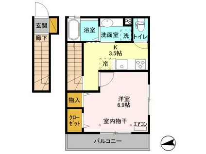 ボア・ボヌール(1K/2階)の間取り写真