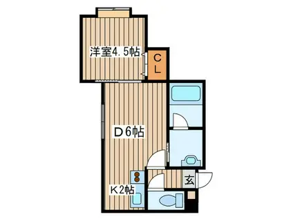 Kコート北3条(1DK/2階)の間取り写真