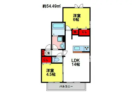 モンテ・リーヴル(2LDK/2階)の間取り写真
