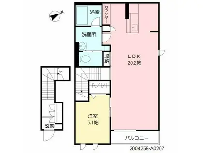 シャーメゾン向山公園(1LDK/2階)の間取り写真