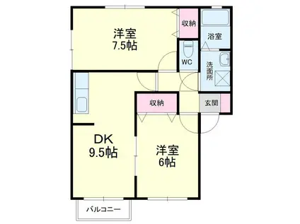 ライトハウス(2DK/1階)の間取り写真