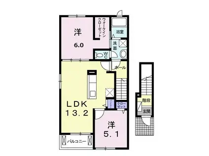 カーサ・エスクランII(2LDK/2階)の間取り写真