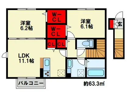 CLOVERII(2LDK/2階)の間取り写真
