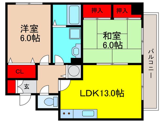 アルバート箕面五番館(2LDK/1階)の間取り写真