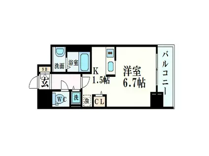 プレサンスタワー難波ウエスト(1K/6階)の間取り写真