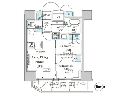 パークアクシス入谷(2LDK/12階)の間取り写真