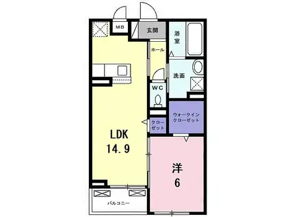 アヴェニール山崎(1LDK/2階)の間取り写真