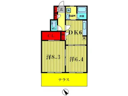 パルボナールII(2DK/1階)の間取り写真