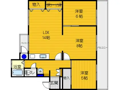 輝国2号棟(3LDK/5階)の間取り写真