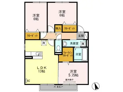 グリーンレジデンスB棟(3LDK/2階)の間取り写真