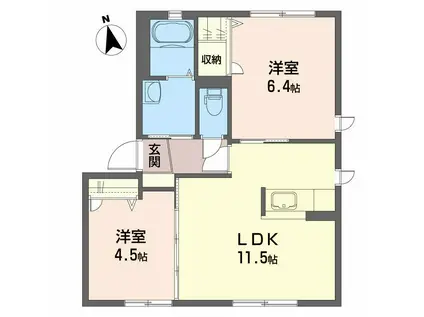 シティ クレール A棟(2LDK/1階)の間取り写真