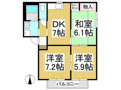 ハイジドルフ A棟(3DK/2階)の間取り写真