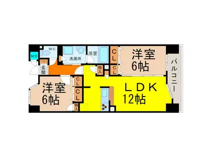 ヴィラエーデル大須(2LDK/3階)の間取り写真