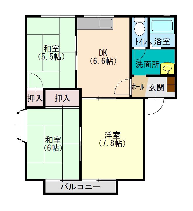 フローラル梅原B(3DK/2階)の間取り写真