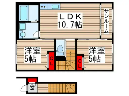 ナチュラル ライズ(2LDK/2階)の間取り写真