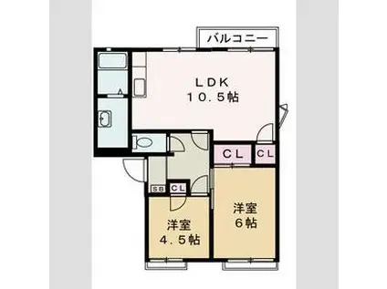 フレグランス北山(2LDK/2階)の間取り写真