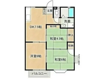 ルシェール三輪A棟(3DK/1階)の間取り写真