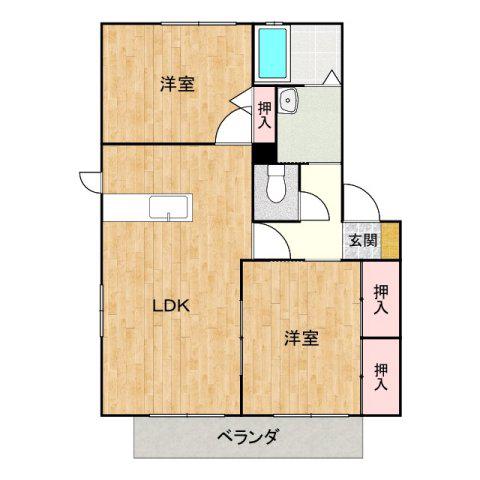 テシマヤード B棟(2LDK/2階)の間取り写真