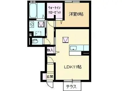 クオーレ A棟(1LDK/1階)の間取り写真