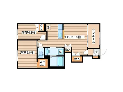 クリスタル・ガーデン(2LDK/1階)の間取り写真