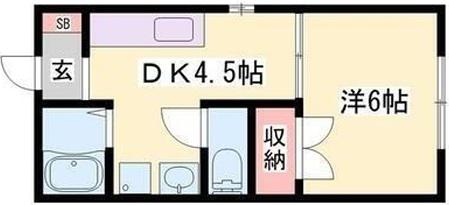 ハイネスS・A(1DK/2階)の間取り写真