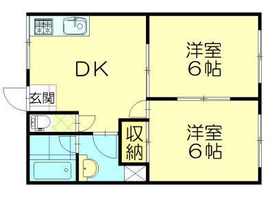 サンヴィレッジ八橋D棟(2DK/1階)の間取り写真