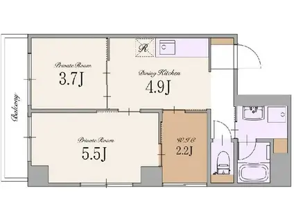 ロイヤルパレス清水町(2DK/3階)の間取り写真