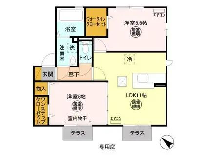 フェザントB(2LDK/1階)の間取り写真