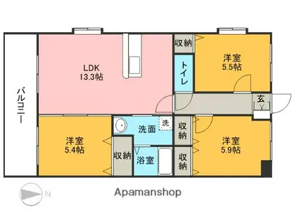 SUN ANGELS(3LDK/4階)の間取り写真