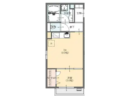 マリベールLIBERA B棟(1DK/2階)の間取り写真