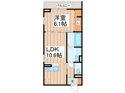 ブリックス北仙台(1LDK/1階)の間取り写真