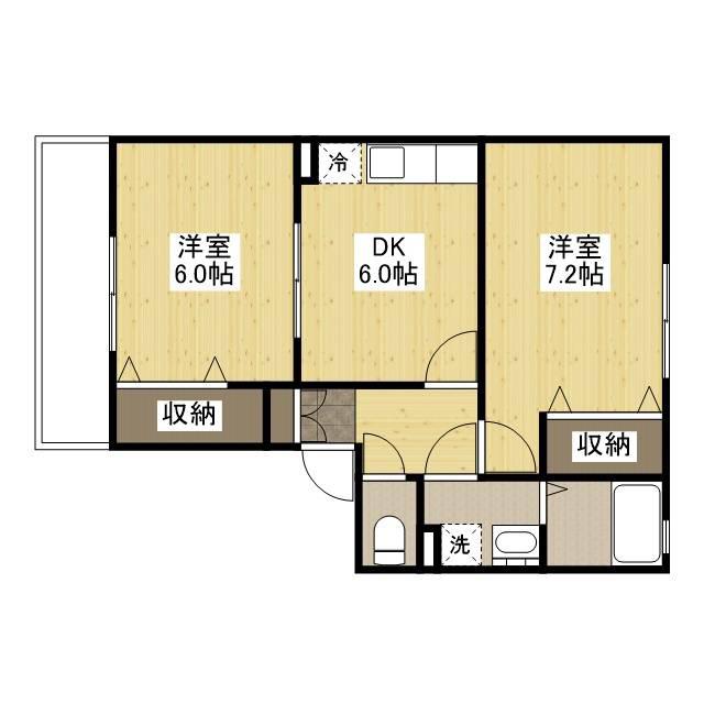 サンスタレ新涯VI B棟(2DK/1階)の間取り写真