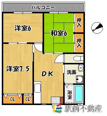 ハイツタダクマI(3DK/3階)の間取り写真