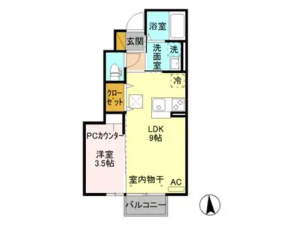 ソレイユ(ワンルーム/1階)の間取り写真