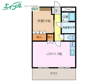 ヴィラージュ三雲(1LDK/1階)の間取り写真
