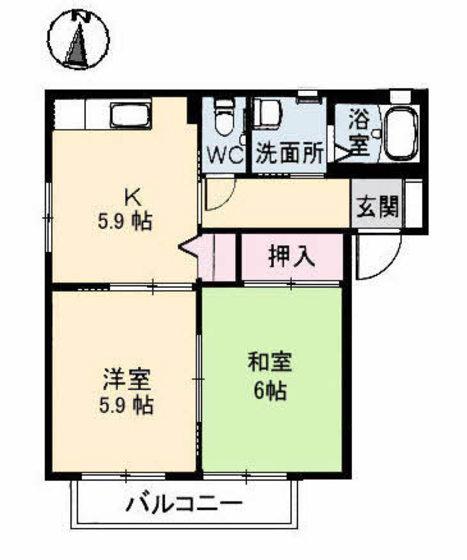 クレール五日市駅前D棟(2K/1階)の間取り写真