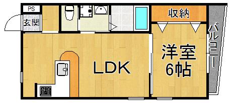 パラツィーナエスタ仁川(1LDK/3階)の間取り写真